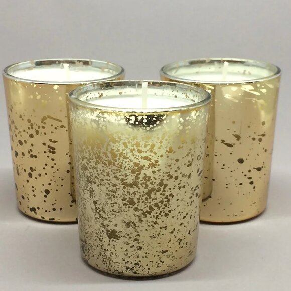 MERCURY GLASS VEGAN SOY VOTIVES & TRAY (SET) BY WOLFGANG & ISABELLA CANDLES - Picture 3 of 4